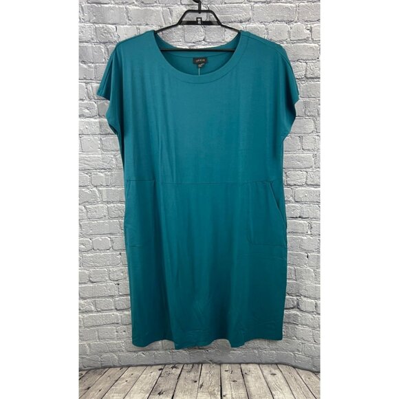 J. Jill Wearever Collection 2X Teal Green Knit T-Shirt Dress Cap Sleeves - Picture 9 of 12